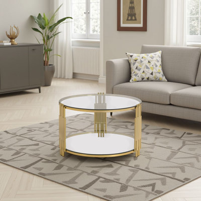 Table basse 31,5 "à miroir transparent - Base tambour cylindrique asymétrique