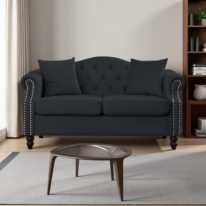 Mercer41 57" Chesterfield Sofa Velvet For Living Room, 2 Seater Sofa ...