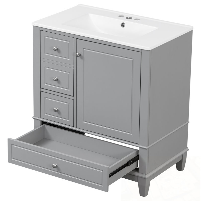 Meuble-lavabo avec lavabo, tablette de porte et trois tiroirs, Gris
