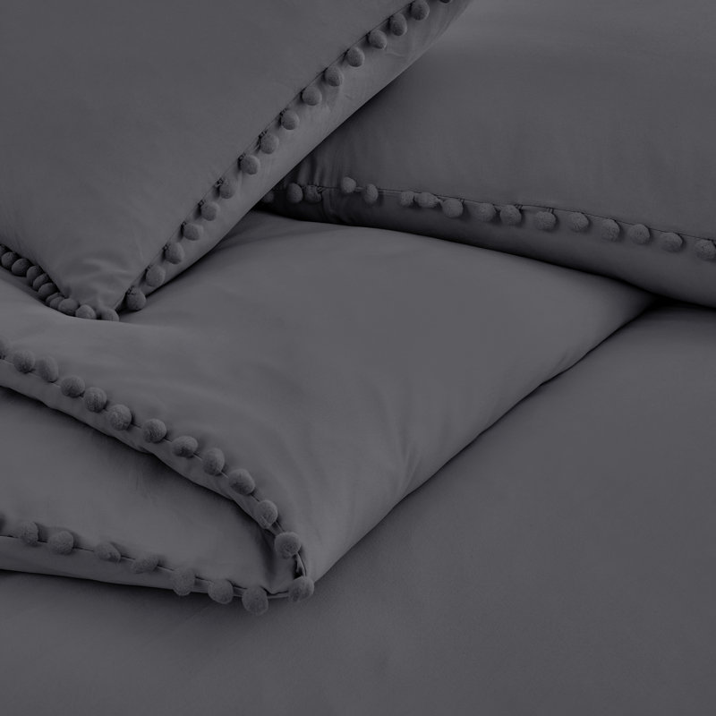 Pom Pom Oversized Microfiber Duvet Cover Set by Southshore Fine Linens, King/Cal. King Duvet Cover + 2 Queen Shams, Slate