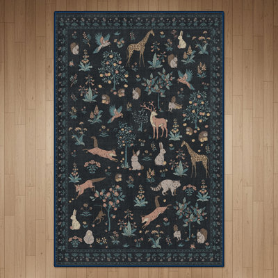 Animal & Floral Machine Washable Area Rugs with Non-Slip Backing