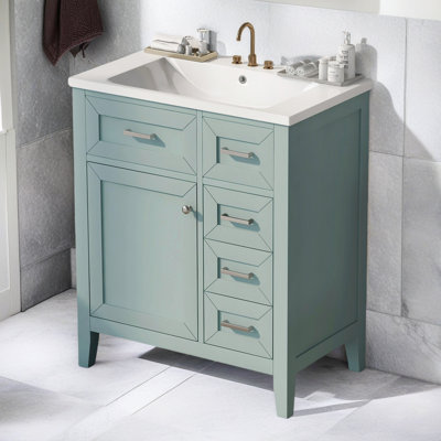 Meuble-lavabo de 30 po sans lavabo, base d'armoire seulement, armoire de salle de bain avec tiroirs, structure solide et panneau de fibres à densité moyenne