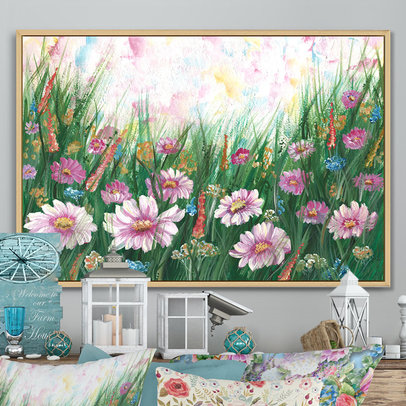 «Blooming Flower Field», reproduction sur toile, H 12 po x l 20 po x P 1 po, Cadre naturel flottant
