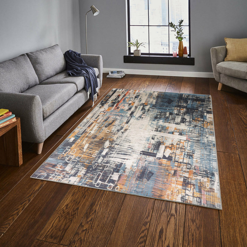 Tapis tissé de qualité supérieure, 5,2 x 7,5 pi, 100% polyester, antibactérien, antidérapant, hauteur des poils de 0,3 po | Lavable à la machine, impression numérique 3D | Parfait pour le salon, la chambre à coucher et le bureau