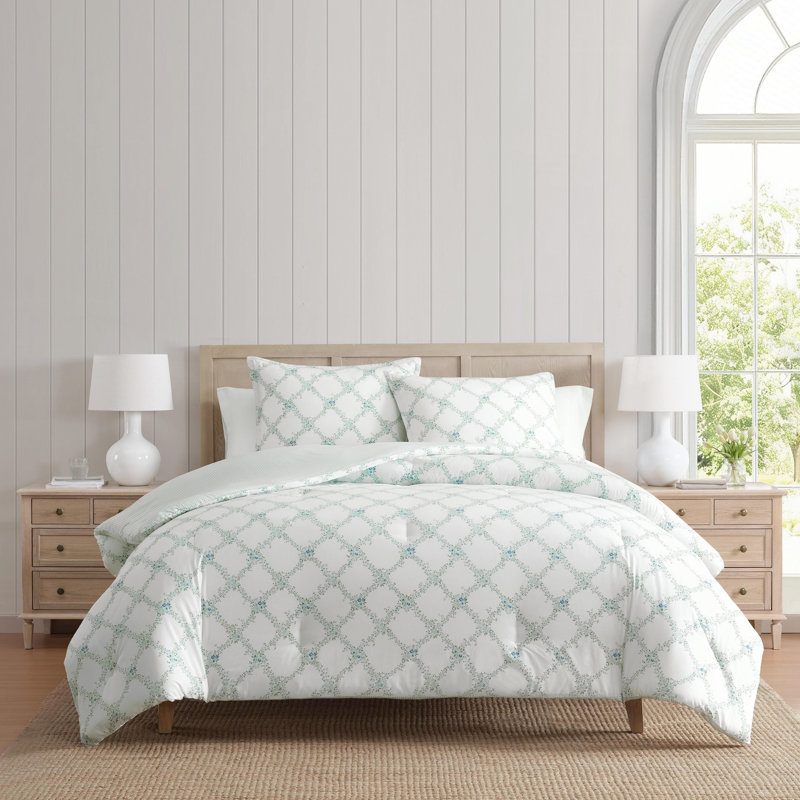 Ensemble d'édredon réversible en coton Martha Stewart, Édredon pour grand lit + 2 taies décoratives