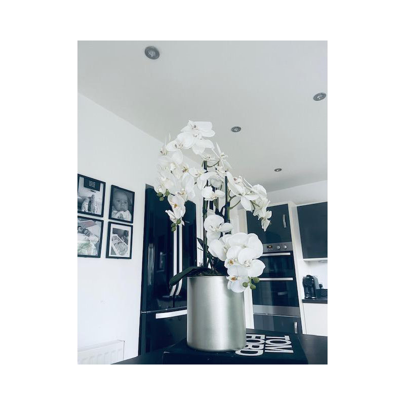 Faux Orchid Arrangement in Metallic Glass Vase