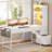 Barbarino Computer Desk With 5 Drawers And Bookshelf Led Lights For Small Spaces-77773647