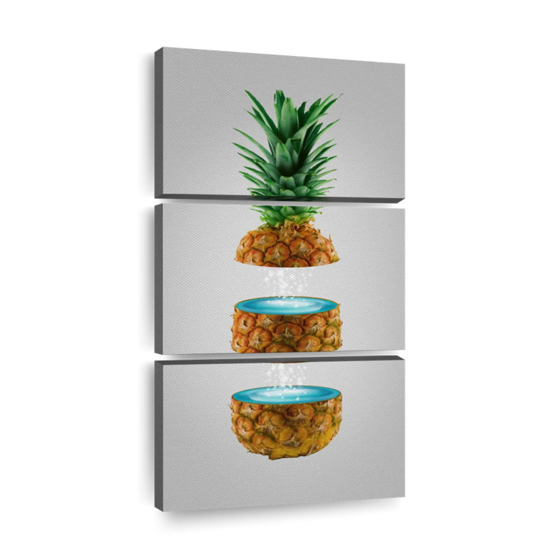 Ananas tranché sur toile, 3 pièces, H 27 po x l 12 po x P 1,25 po