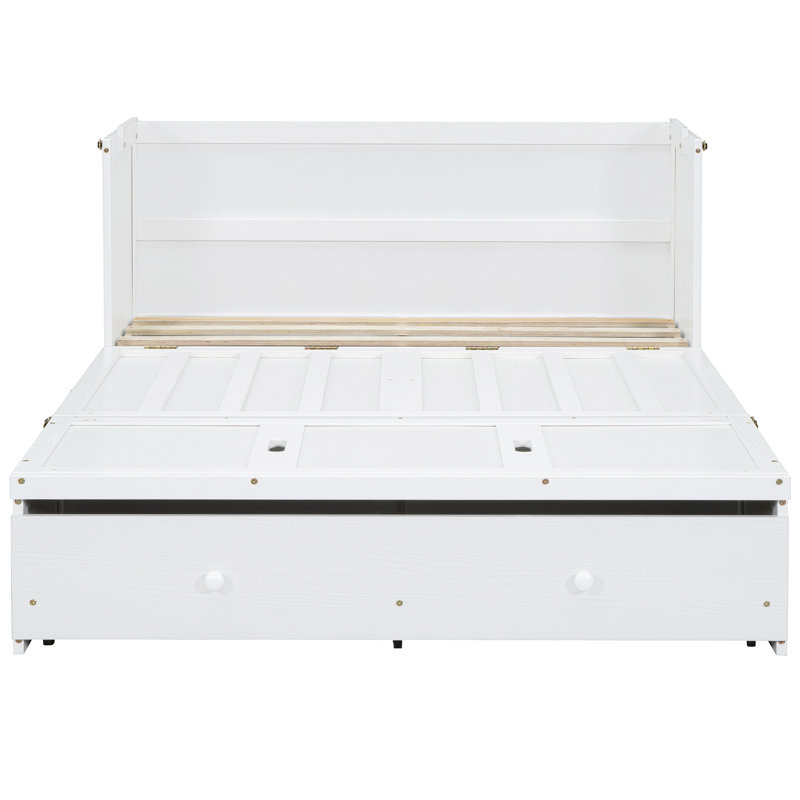 White Bed With Charging Port And Generous Cabinet Storage Space Drawer - Full Size Vast Strong, Full, White