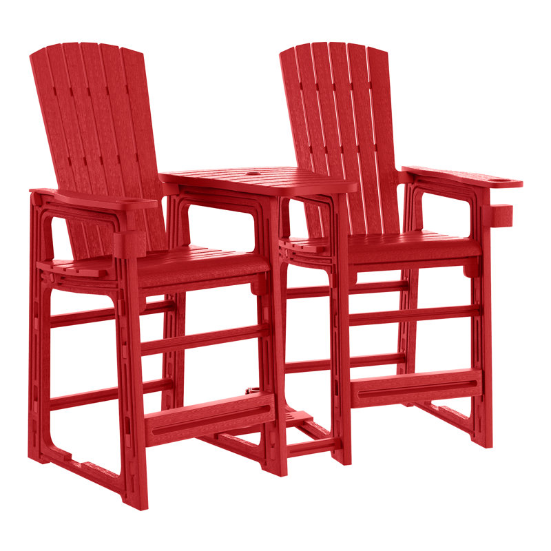 Ensemble de chaises de bar d'extérieur en poly avec plateau de connexion et porte-gobelet, Rouge