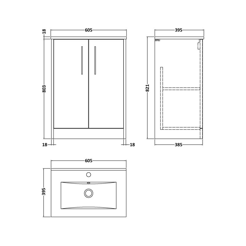 Juno 600mm Single Bathroom Vanity with Drop In Vitreous China Basin