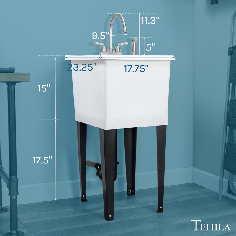 17.75'' L x 23.25'' W Freestanding Laundry Sink with Faucet, White, Stainless Steel
