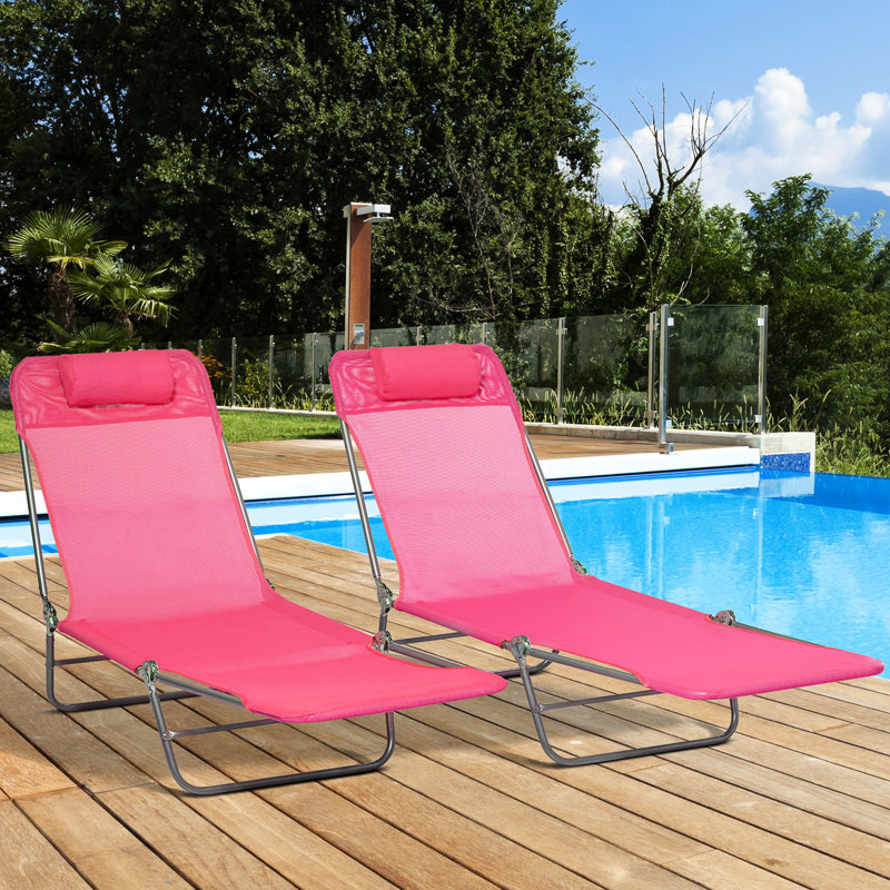 Chaises de piscine pliantes, pliables, 6, roses pour chaises de patio extérieures, dossier réglable, siège respirant