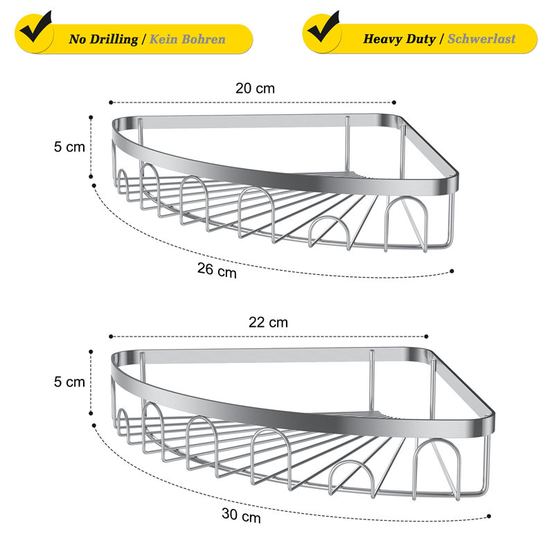 Longstreet Adhesive Stainless Steel Shower Shelf, Silver