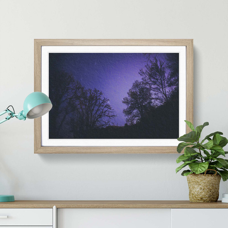 Purple Stars - Picture Frame Painting Print, Oak Framed, 48cm H x 65cm W x 2cm D