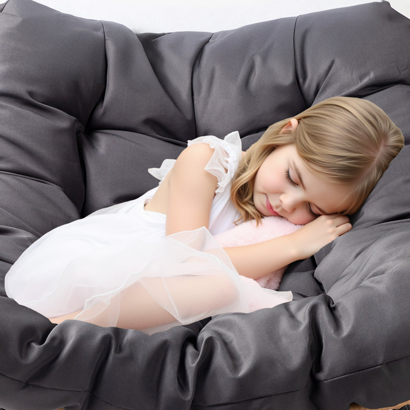 Chaise berçante avec coussin en rotin avec cadre en métal tissé, Gris, Noir