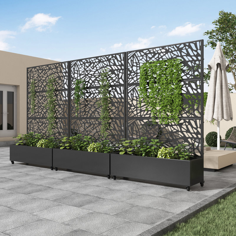 Metal Planter Box with Trellis with Wheels, 72" H x 47" W x 16" D
