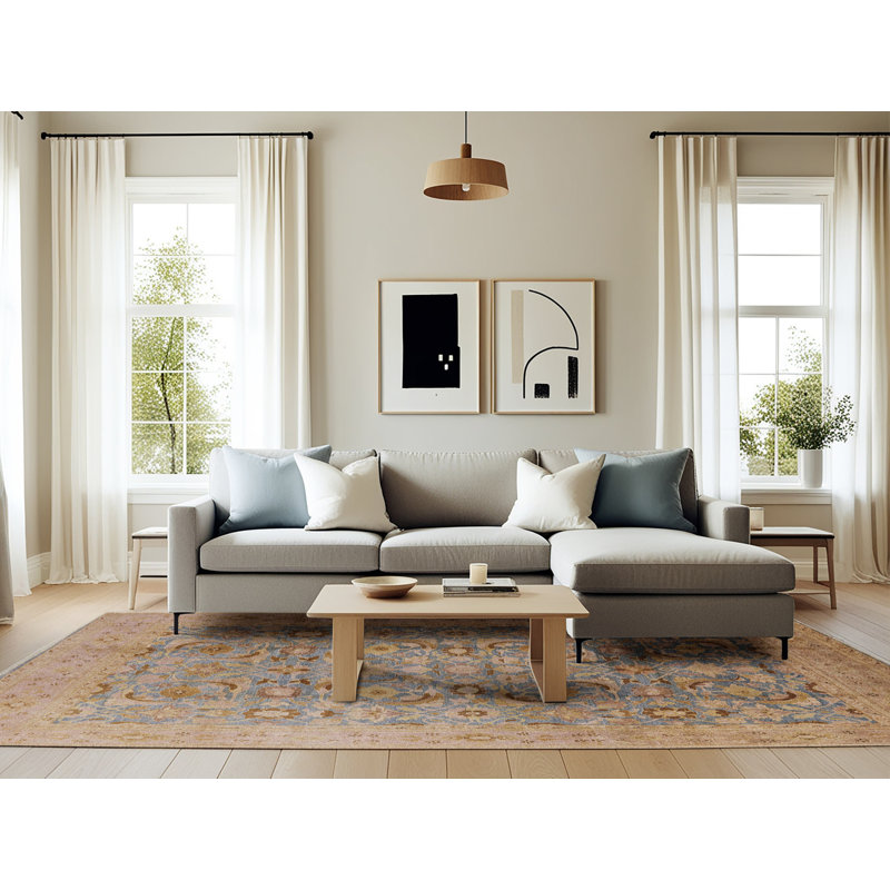 Tapis oriental beige / bleu marine, Rectangle 6 pi x 9 pi
