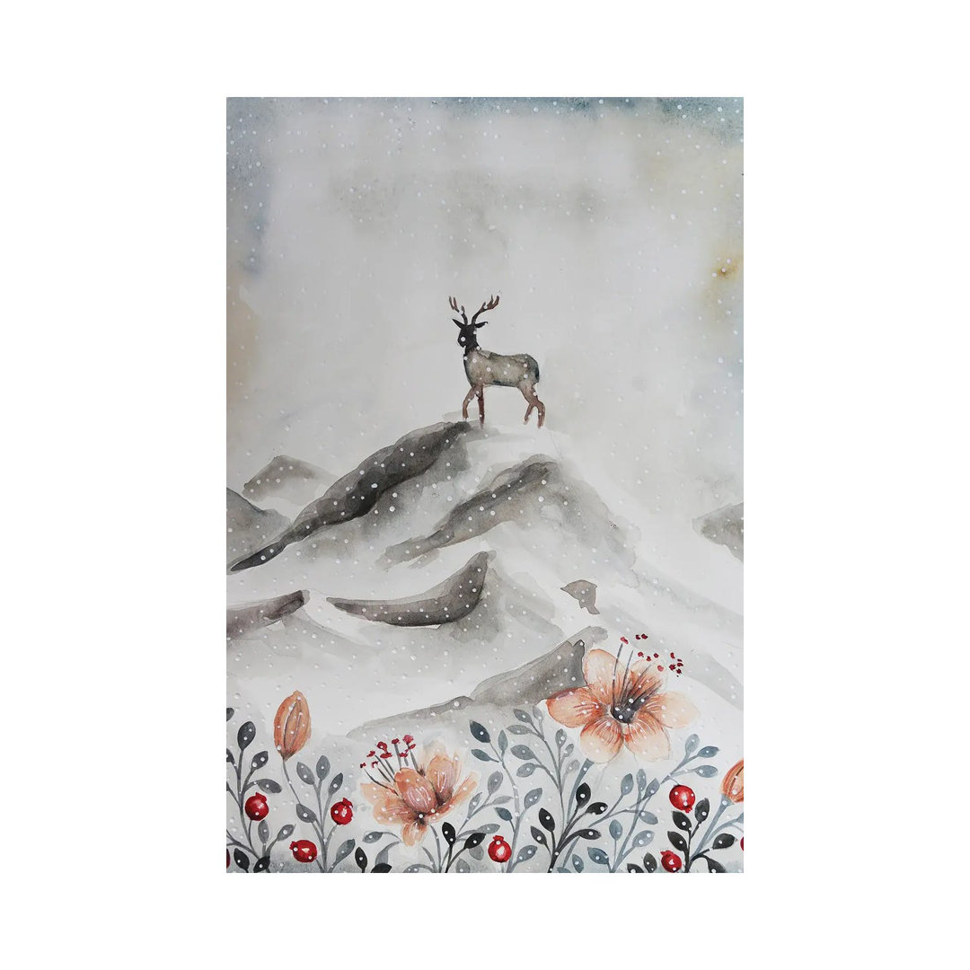 Deer On The Mountain von Evgenia Smirnova - Giclée auf Leinwand ohne Rahmen