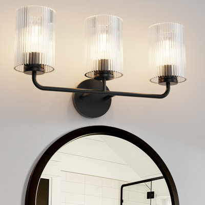 Éclairage pour salle de bain moderne à 3 lumières avec abat-jour en verre nervuré Buster