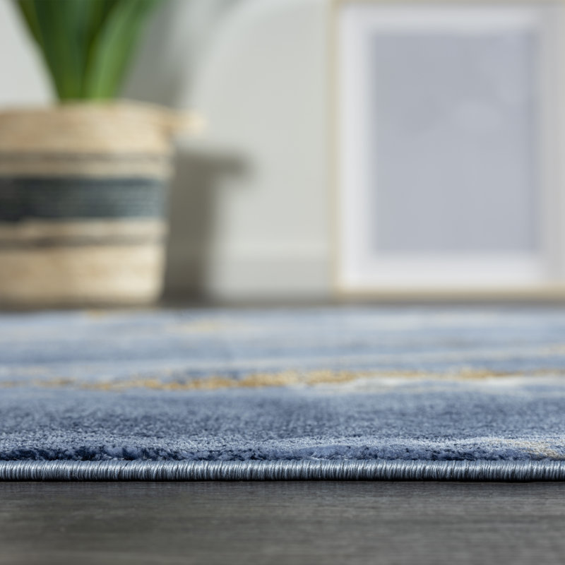 Jasperd Abstract Machine Made Polypropylene Area Rug in Blue/Gold, Rectangle 7'9" x 10'2"
