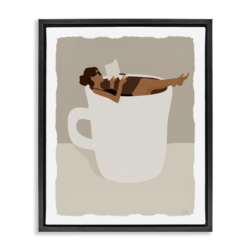 «Morning Coffee», art mural encadré flottant minimalisme, par Natalie Carpentieri, Cadre flottant noir de jais