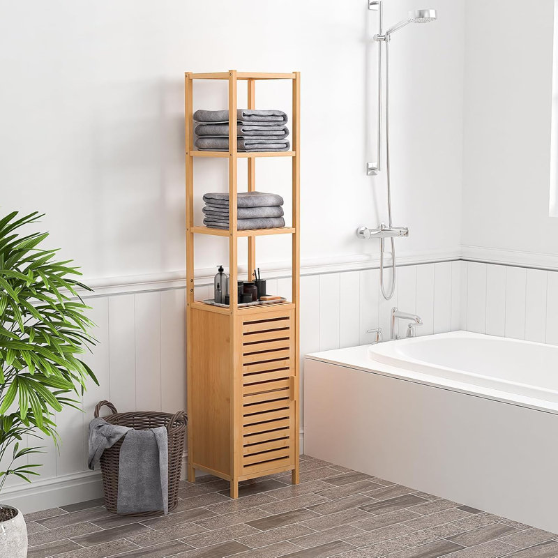67-Inch Tall Bamboo Cabinet With Door And Shelves For Versatile Storage