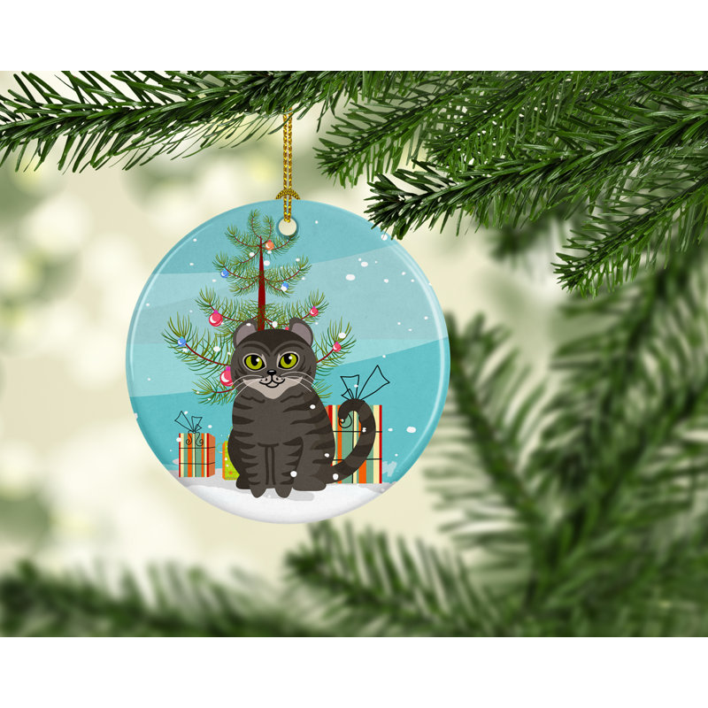 Ornement en céramique de noël american ondulation cat merry christmas