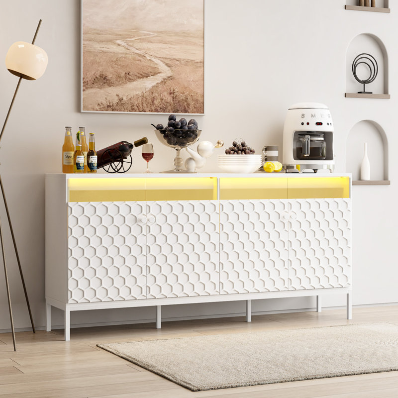 Buffet avec DEL et station de charge, Blanc / Blanc
