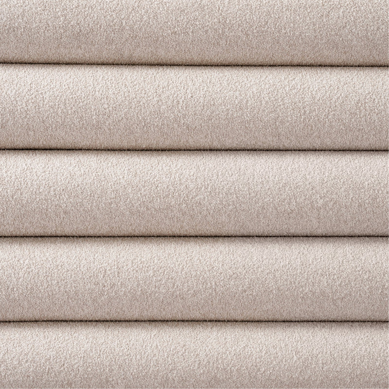 Grand lit, tissu taupe Boucle, bois franc d'ingénierie, base de lit en bois facile à installer avec système de lattes silencieuses, tête de lit, support en caoutchouc massif