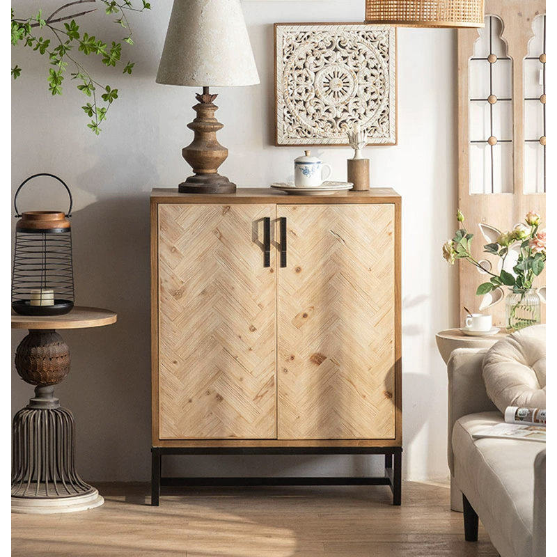 Nouvelle armoire à chaussures en bois massif à chevrons vieillis de style chinois