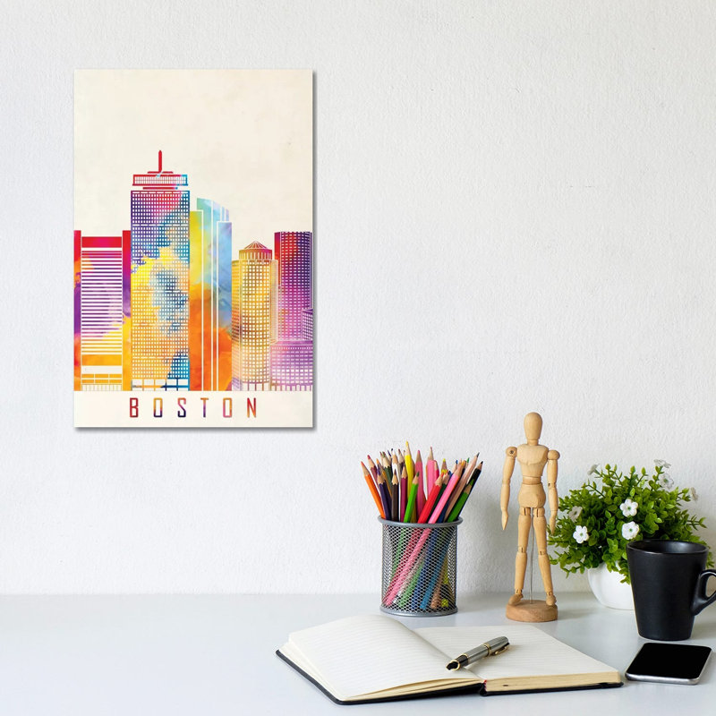Boston Landmarks Watercolour by Paul Rommer - Wrapped Canvas Print, 30.48cm H x 20.32cm W x 1.91cm D