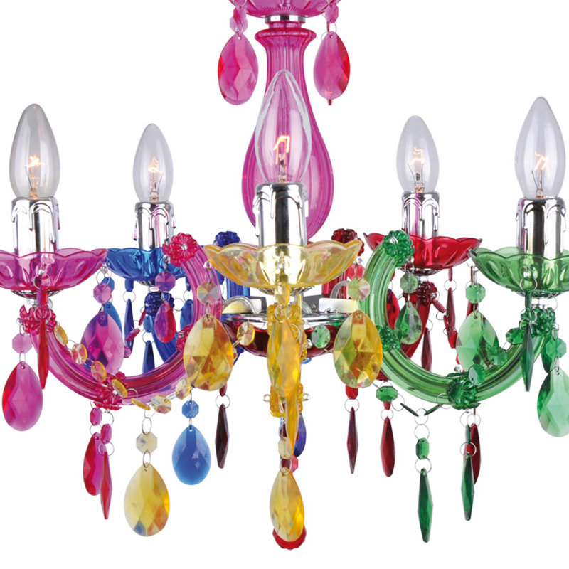 Quintana 5 - Light Candle Style Chandelier, Pink/Yellow/Green, 120cm H x 46cm W x 46cm  D