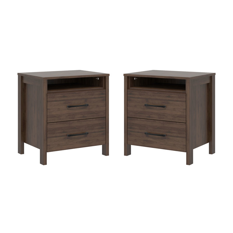 Chabot Modern 2-Drawer Nightstand Set Of 2, Royal Walnut