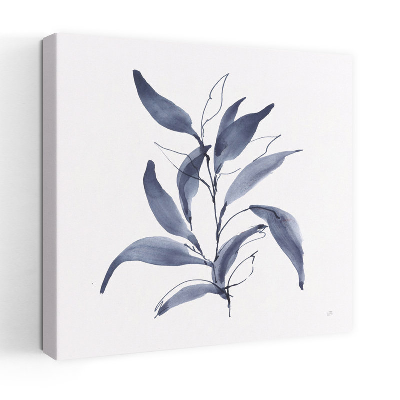 Art contemporain au crépuscule avec feuilles bleues, H 18 po x l 18 po