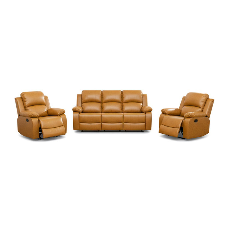 Leather Recliner Sofa Set，Leather Reclining Couch For Living Room Furniture Sets，Ginger Recliner Couch With 5 Recliners For Living Room/Office/Theater Seating(Sofa Set 3 Pieces)