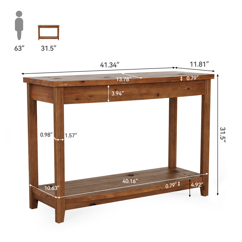 41.3" Solid Wood Console Table, Farmhouse Entryway Table With Storage Shelf For Living Room, Behind Couch, Hallway & Foyer (vintage)