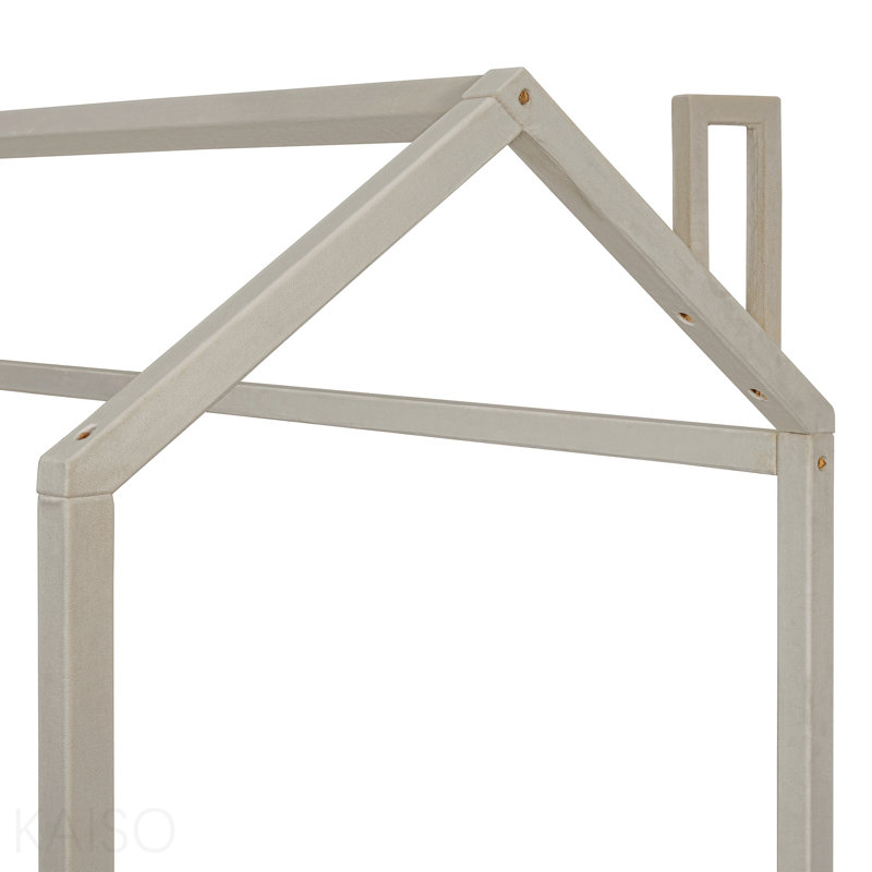 Lit simple en bois et velours, beige, Beige, Twin
