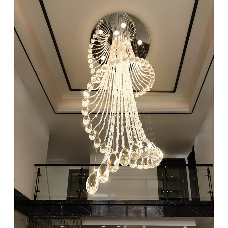 Lustre en cristal moderne à haut plafond et intensité variable, Doré, H 78 po x l 24 po x P 24 po, 8