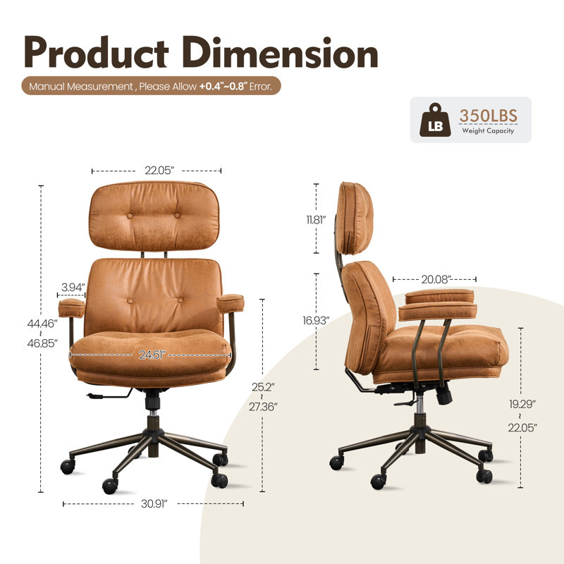 Ensemble de 2 chaises de bureau - Grand et grand fauteuil ergonomique de bureau et de coiffeuse avec dossier incurvé, coussin à ressorts, similicuir ou suède, fonction berçante et verrouillable, assemblage facile