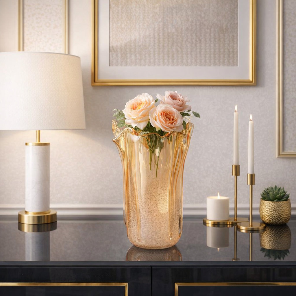 Trendan Glass Table Vase, Tan, 13" H x 10" W x 10" D