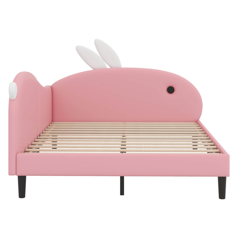 Structure de lit double rembourré pour enfants - Tête de lit à oreilles de lapin, lit de jour pour enfants en forme de lapin (idéal pour les filles)