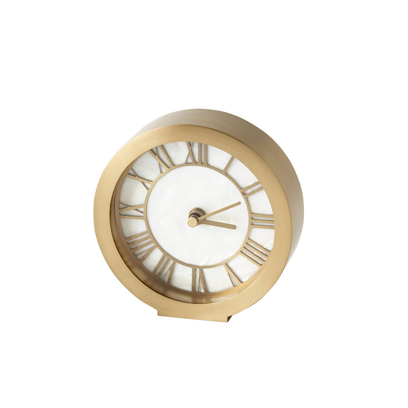 Mother Of Pearl Clock, Satin Brass