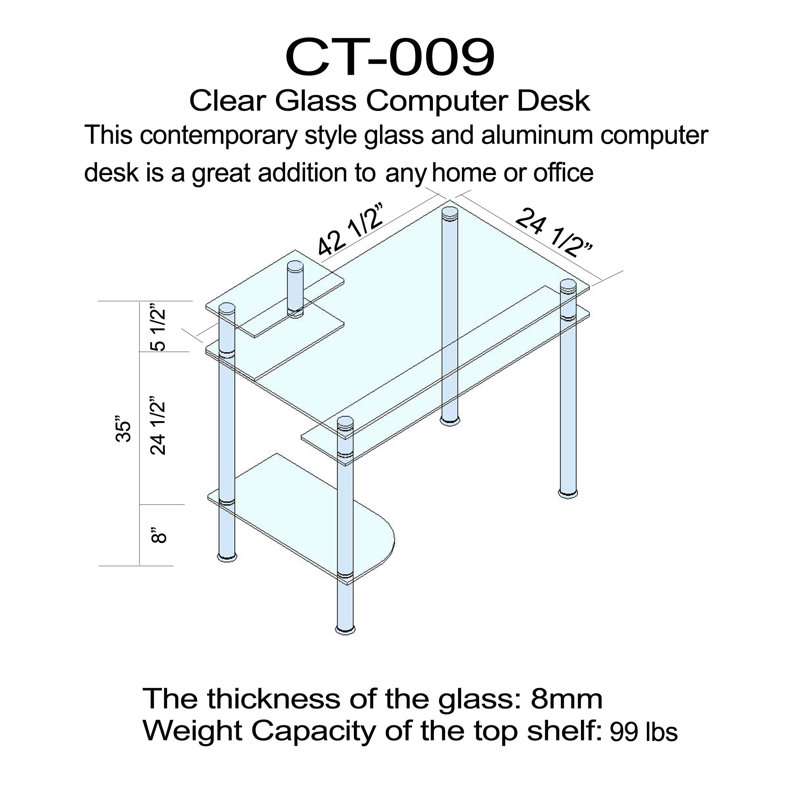Brayden Studio® Doynton Glass Top Metal Base Computer Desk & Reviews ...