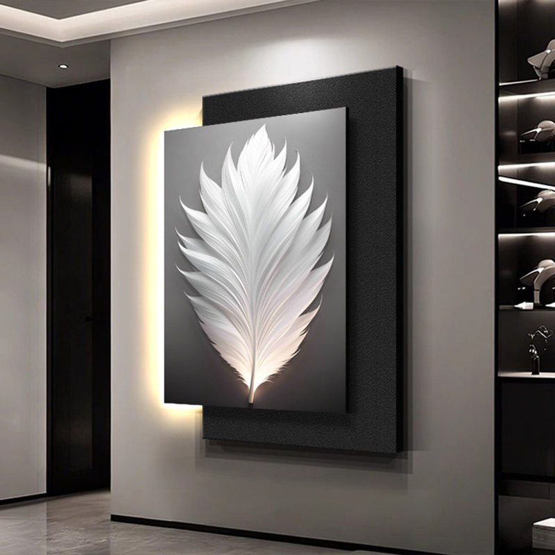Décoration murale luxueuse en plumes de grès haut de gamme avec lumière, H 47,24 po x l 31,5 po x P 1,18 po