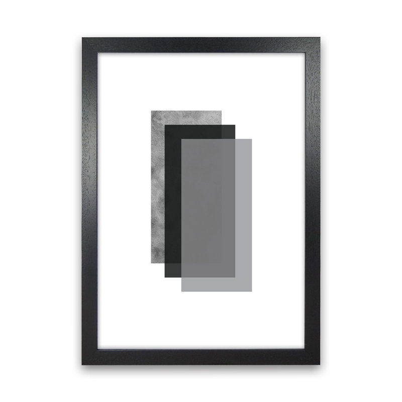 Geometric Grey And Black Rectangles by Pixy Paper - Print, Black Framed, 84cm H x 59.4cm W x 3cm D