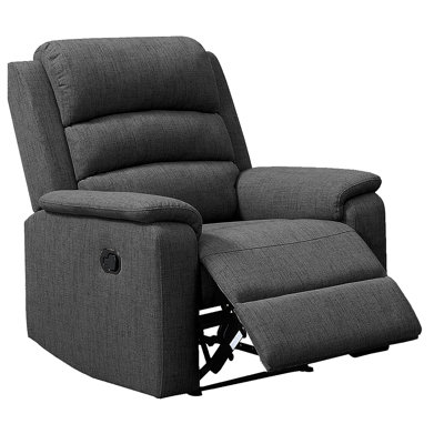 Fauteuil inclinable en tissu de toile de jute gris foncé, look moderne, fonction manuelle, accoudoir rembourré pour fauteuil avec housse, caractéristique, assise et pièce coussinées