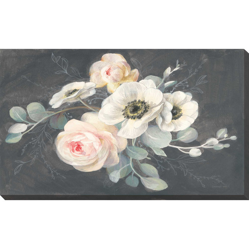 «Roses and Anemones», reproduction de peinture acrylique sur toile, H 18 po x l 30 po x P 1 po, Toile tendue