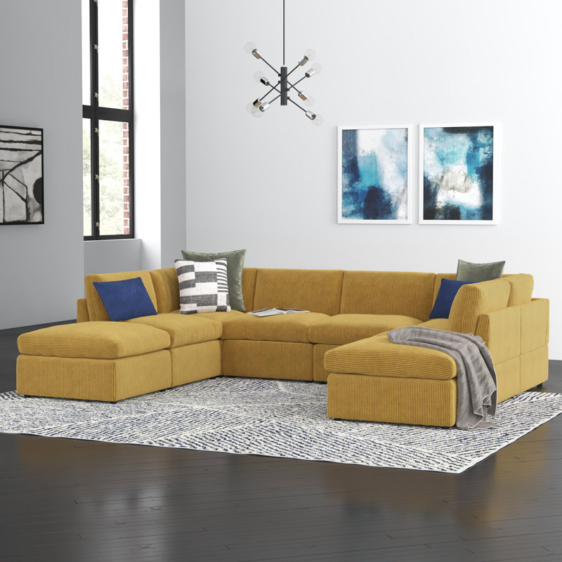 Arvill Corduroy U-Shaped Sectional, Ginger Corduroy