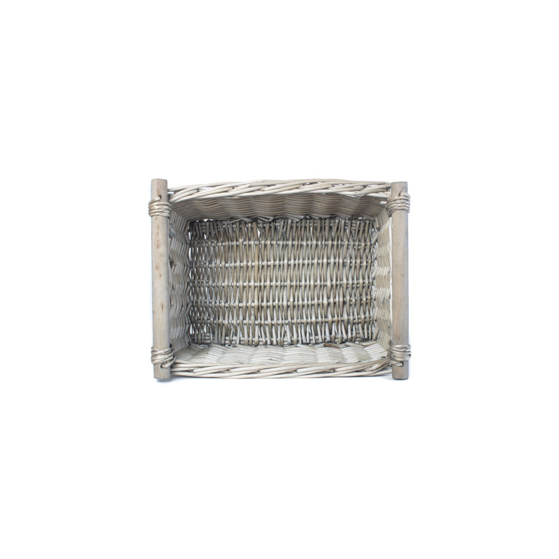 Wicker Wooden Handled Storage Basket, 17cm H x 33cm W x 25cm D